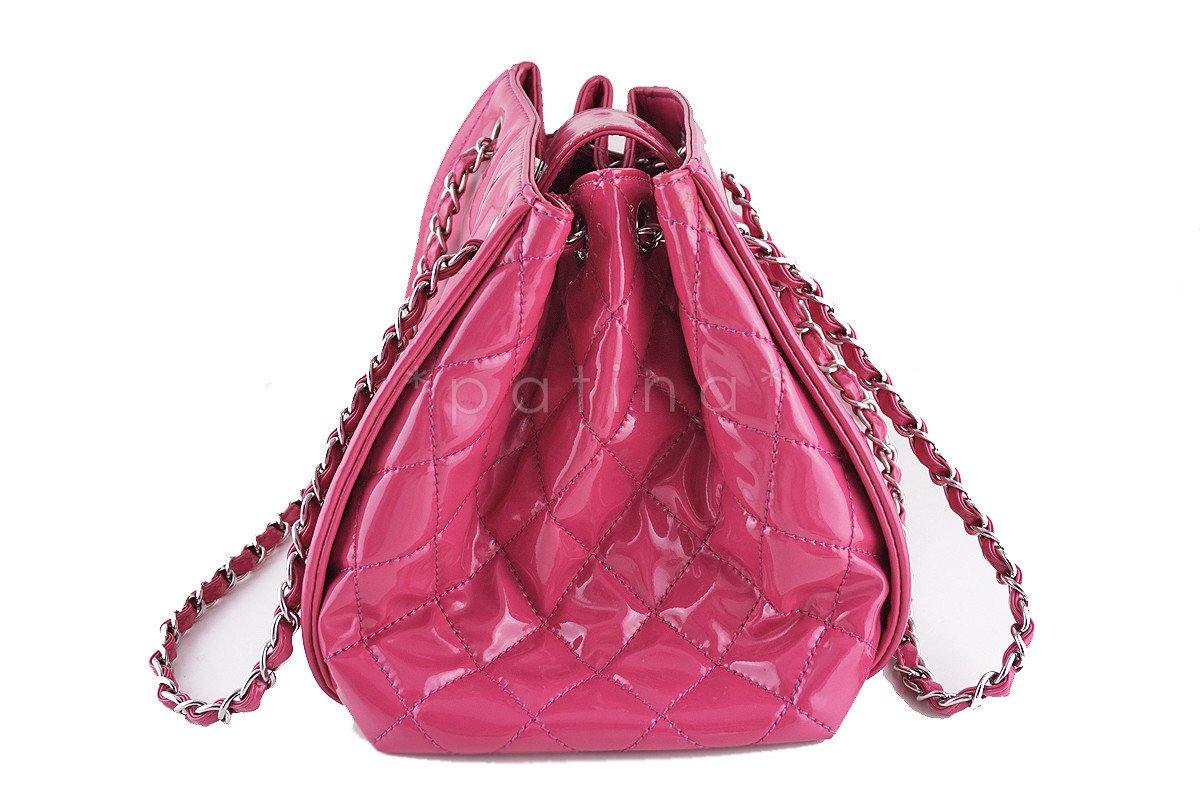 Chanel Fuchsia Pink Patent Small Logo Shopper Tote Bag