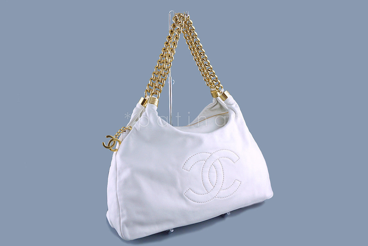 Chanel White Soft Chunky Chain Rodeo Drive Hobo Tote Bag