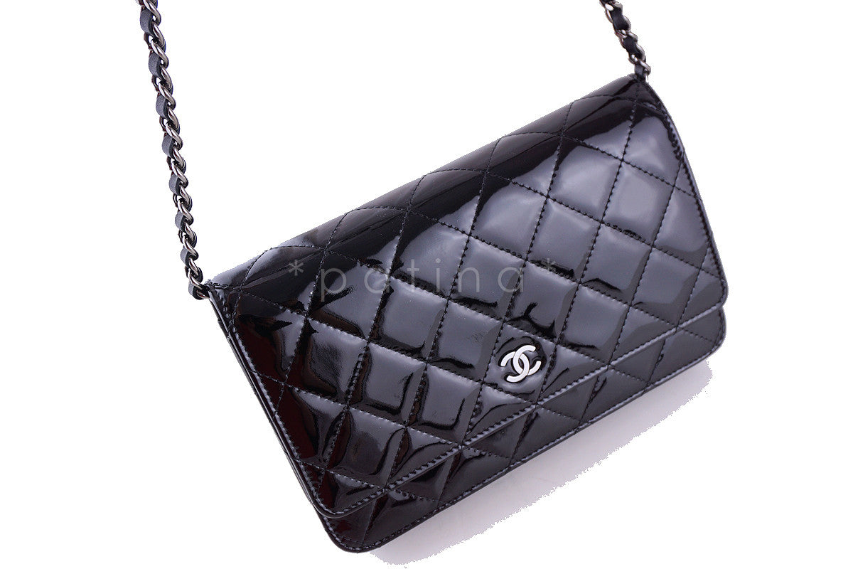 Chanel Black Patent Classic Quilted WOC Wallet on Chain Flap Bag