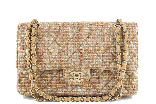 Chanel Gold-Beige Tweed Medium Classic 2.55 Flap Bag