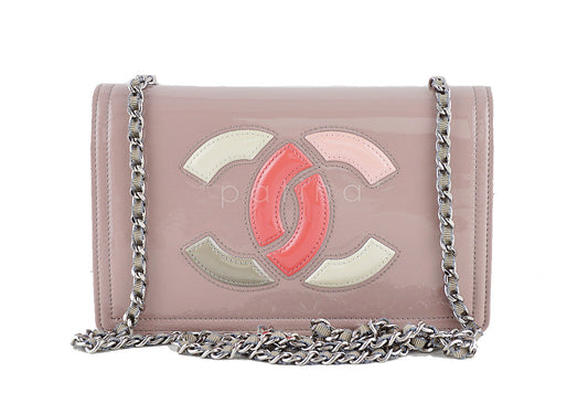 Chanel Patent Lavender Taupe Lipstick Logo Wallet on Chain WOC Bag