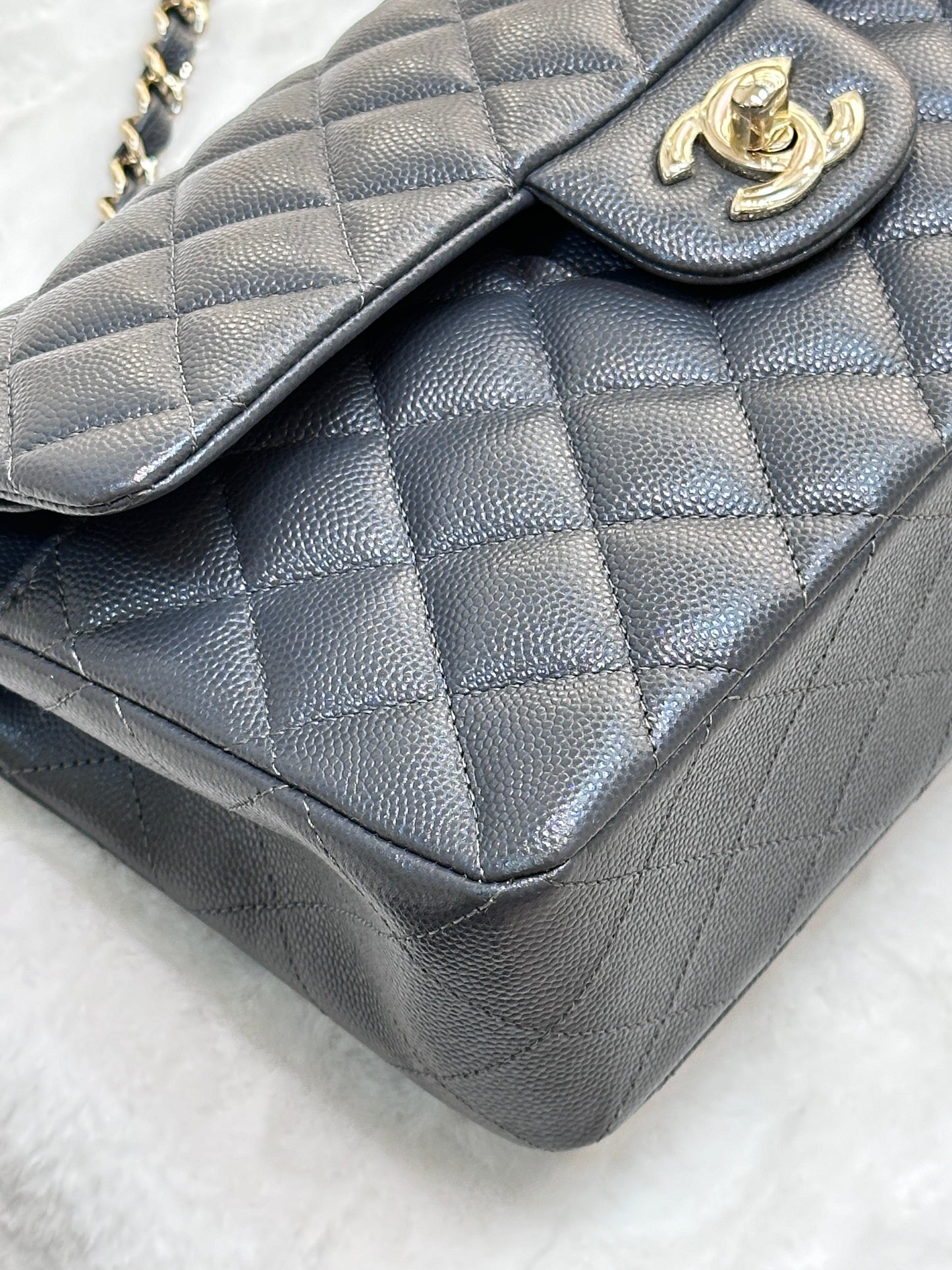 CHANEL Caviar Quilted Small Double Flap Dark Grey