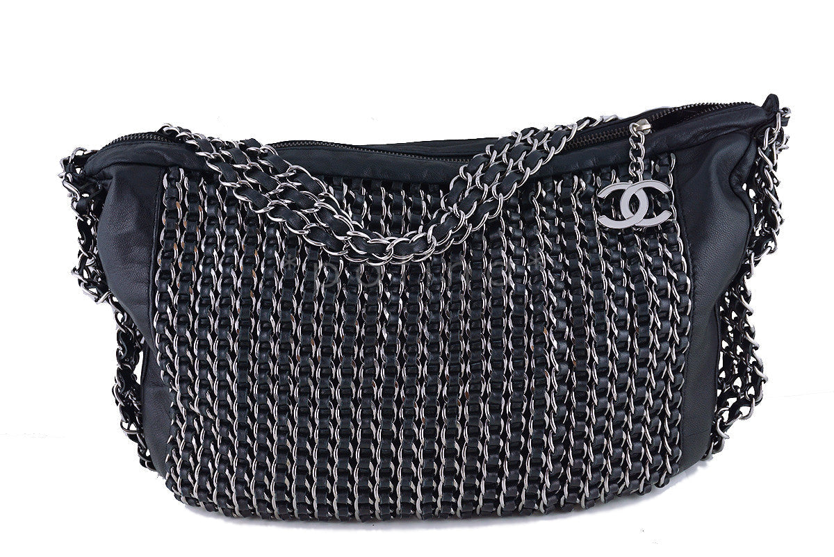 Chanel Black Luxe Soft Lambskin Chains Hobo Tote Bag