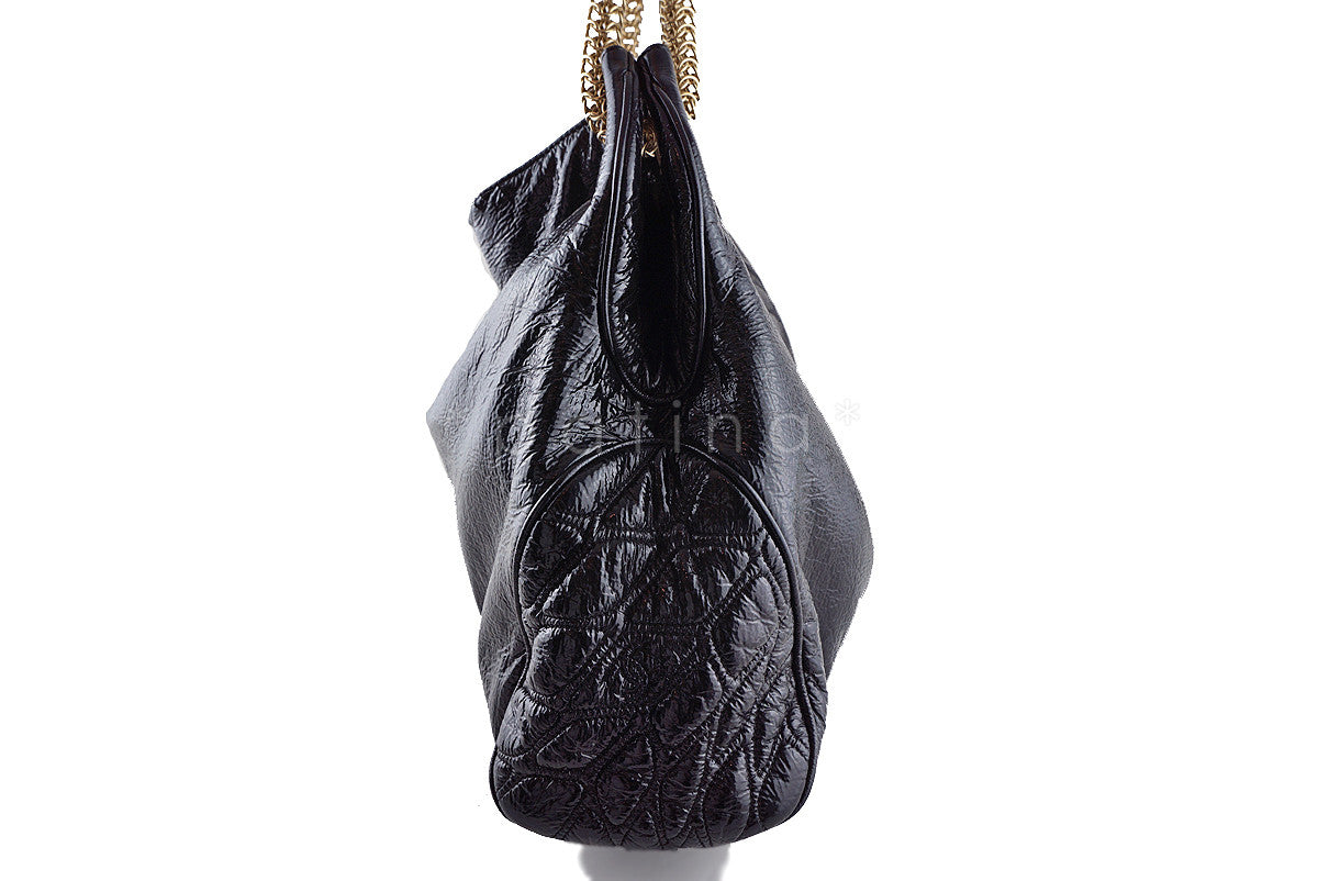 Chanel Black Patent Rock & Chain Large XL Cabas Bag