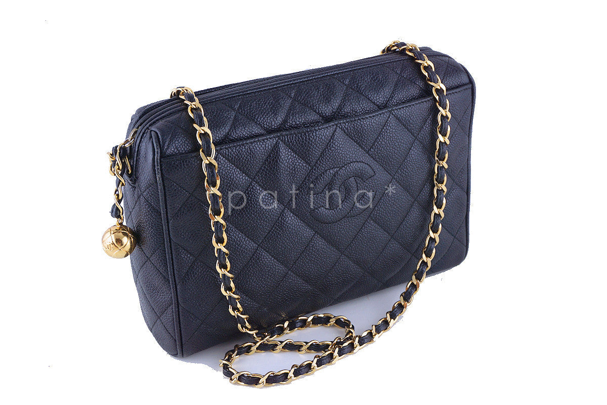 Chanel Vintage Caviar Black Classic Quilted Camera Case Bag