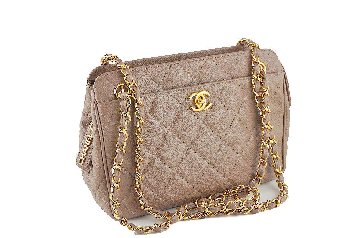 Chanel Taupe Beige Caviar Quilted Classic Camera Case CC Pocket Bag