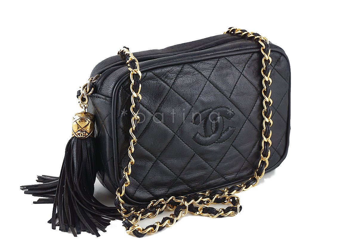 Chanel Black Small Lambskin Classic Quilted Camera Case Bag