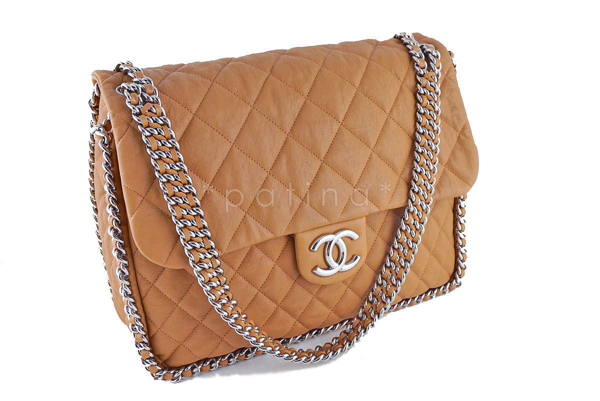 Chanel Camel Beige Chain Around Maxi Luxe Flap Bag