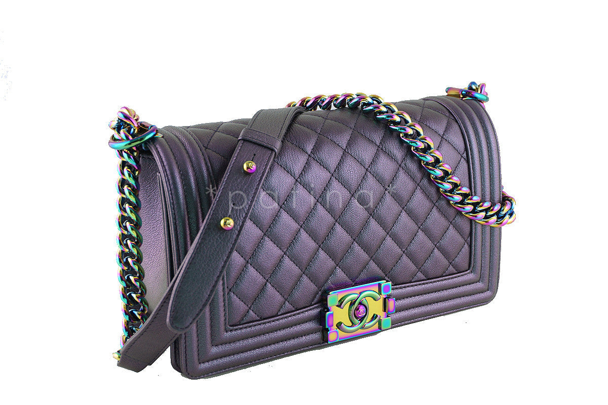 NWT 16C Chanel Iridescent Purple Le Boy Classic Flap, Medium Goatskin Bag