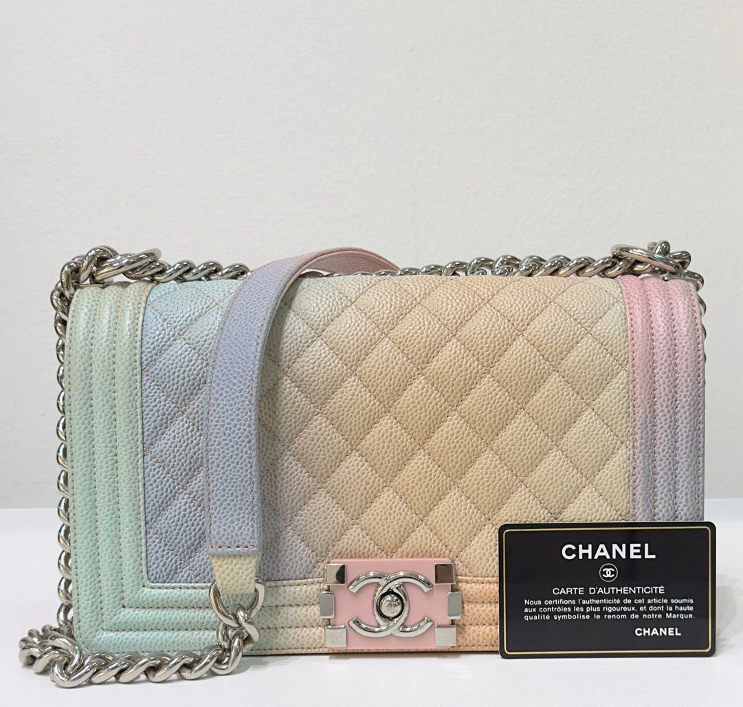 Chanel Medium Caviar Quilted Rainbow LeBoy Flap Pink Multicolor