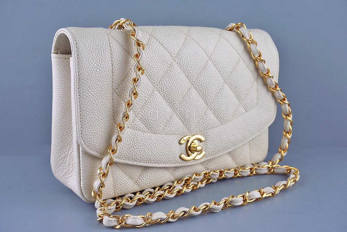 Chanel Caviar Vintage Quilted Classic "Diana" Flap, Light Beige  Bag