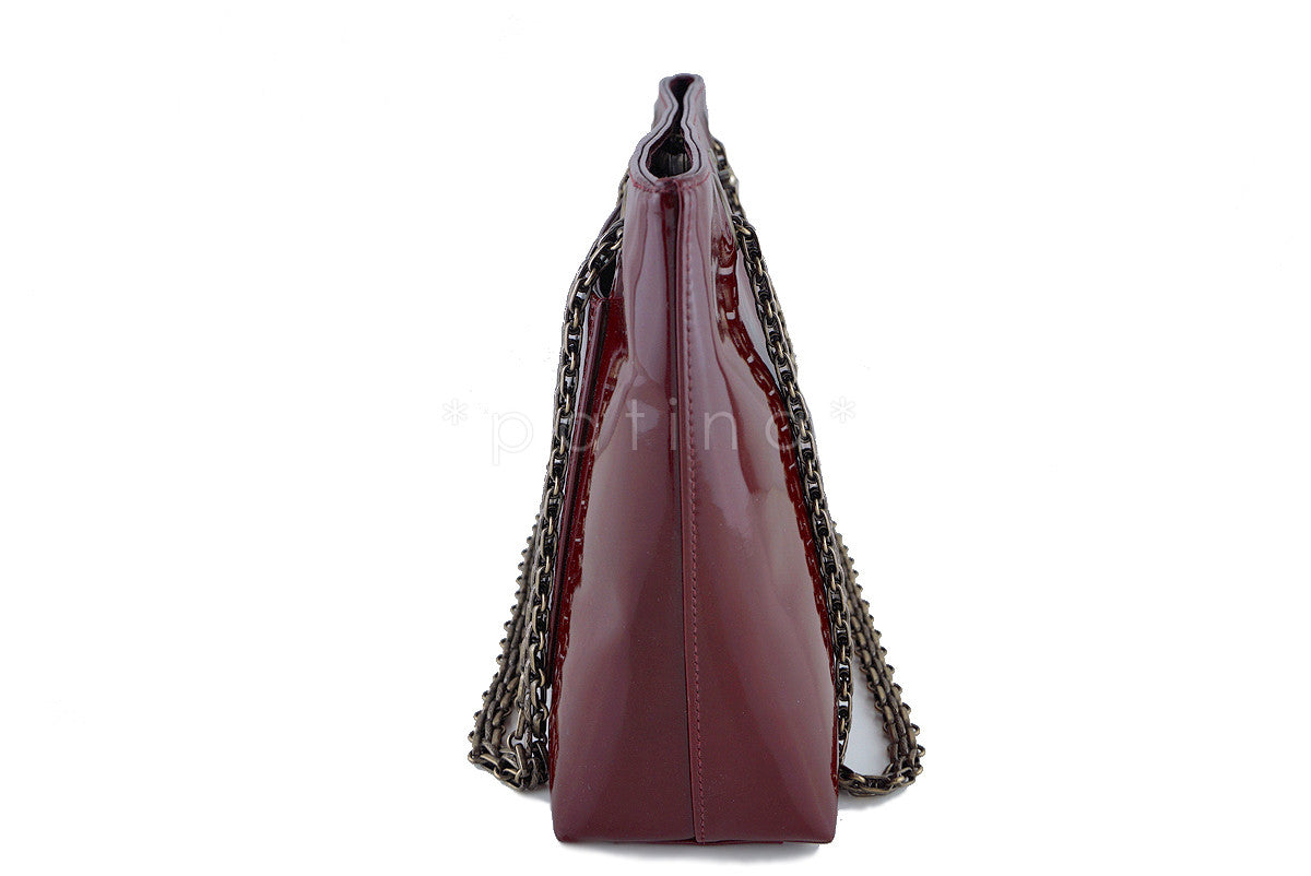 Chanel Burgundy Red Patent Luxe Classic Shopper Tote with Bijoux Chain Bag