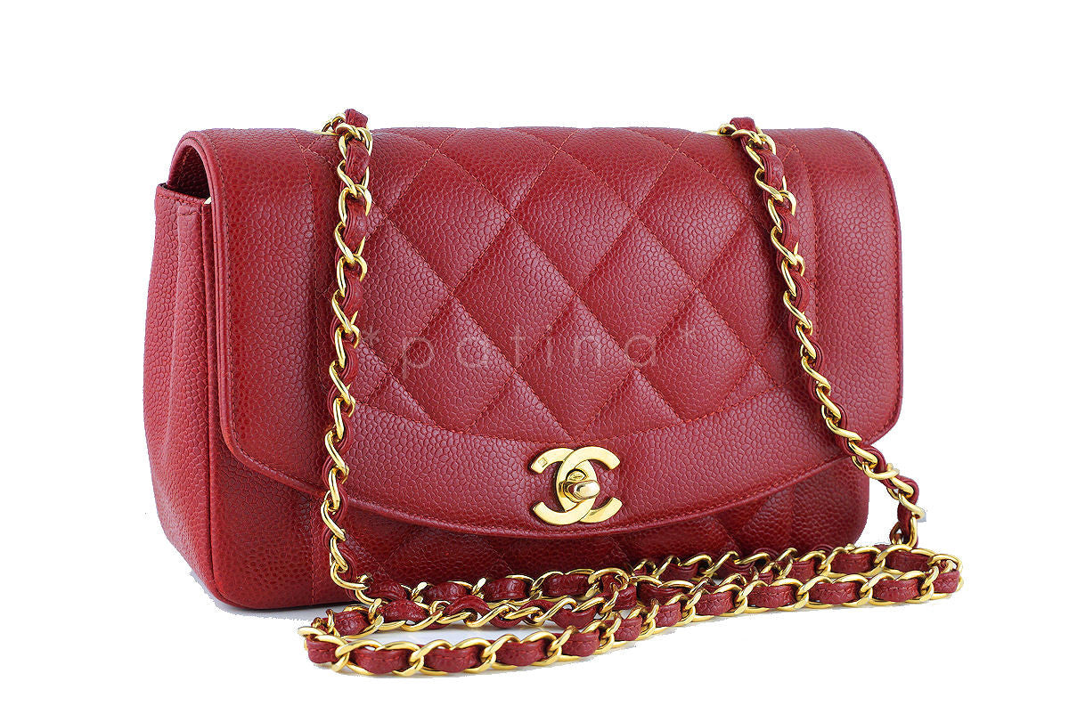 Chanel Red Caviar Vintage Quilted Classic "Diana" Flap Bag
