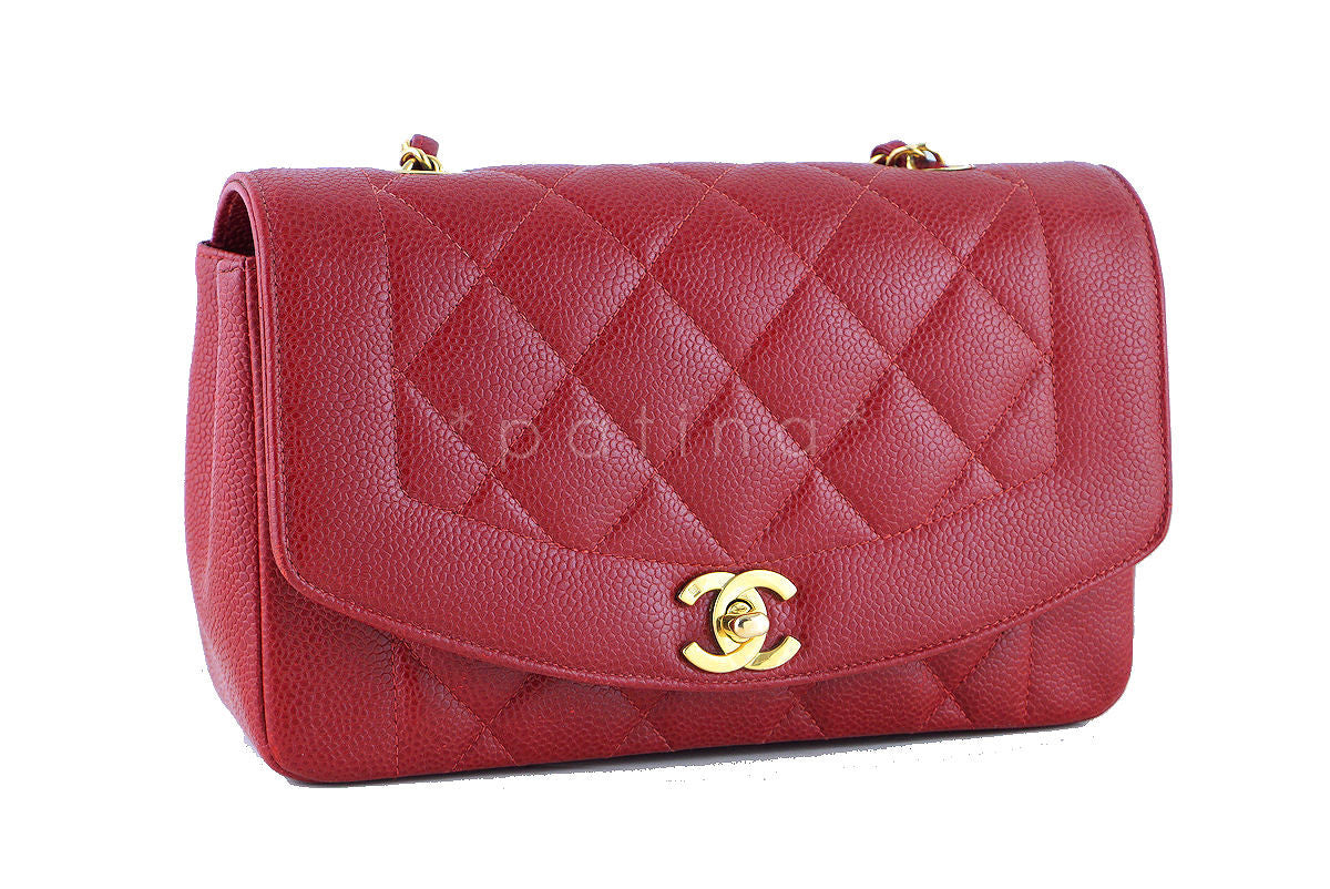 Chanel Red Caviar Vintage Quilted Classic "Diana" Flap Bag