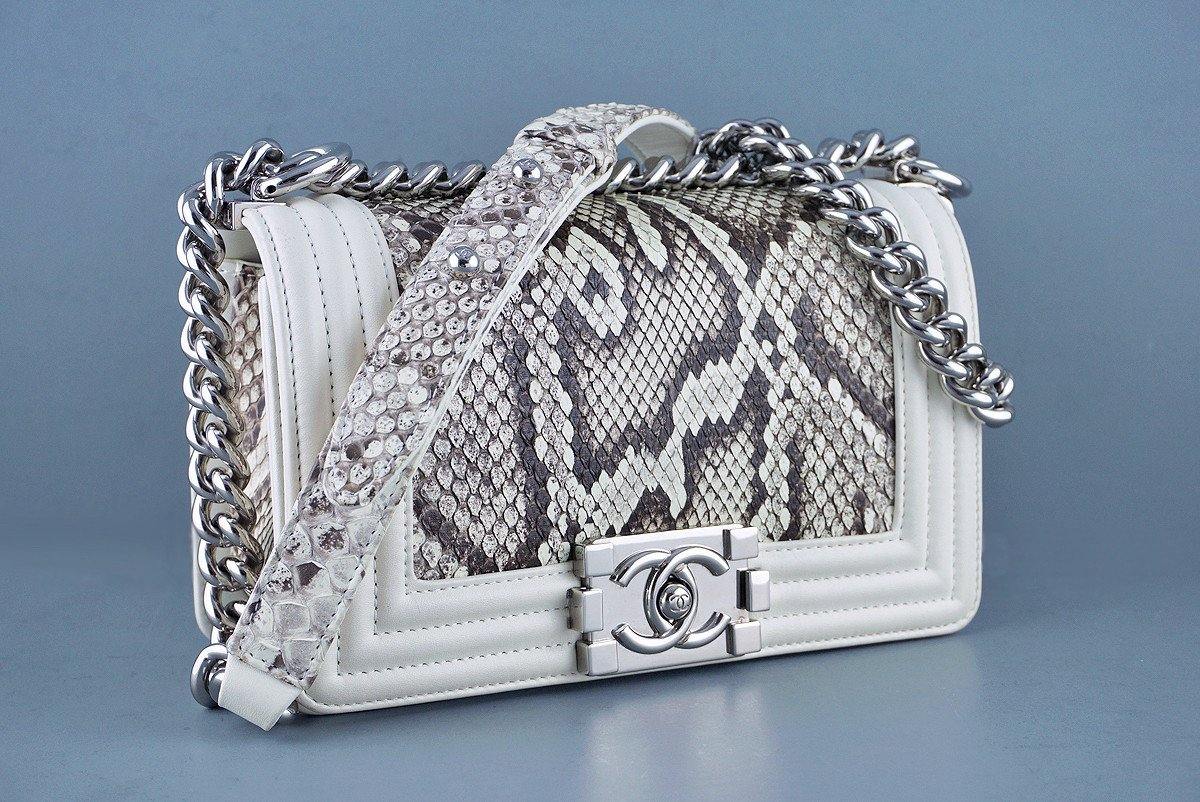 Chanel White-Cream Python Le Boy Classic Flap Bag