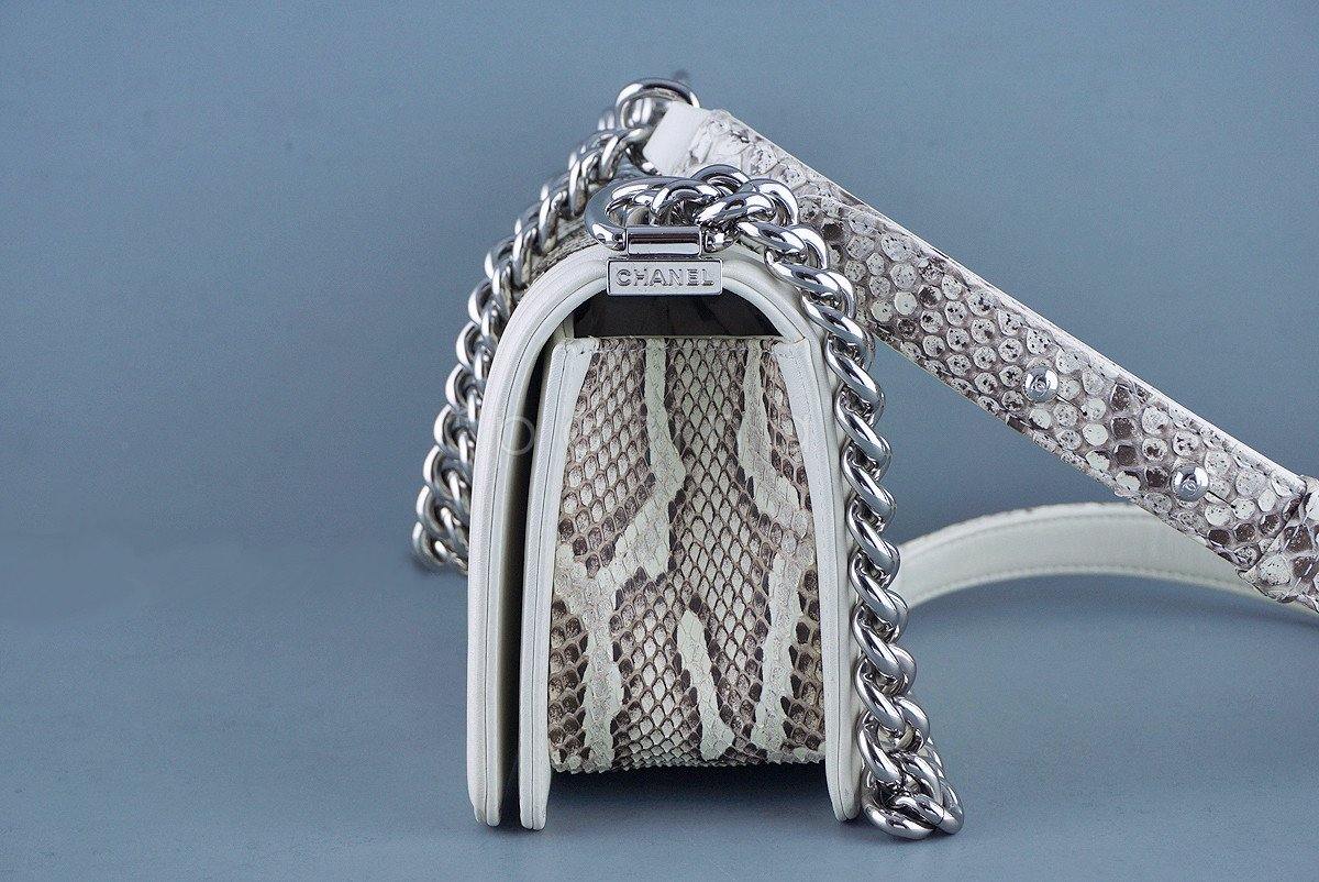 Chanel White-Cream Python Le Boy Classic Flap Bag