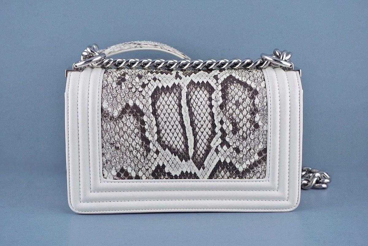 Chanel White-Cream Python Le Boy Classic Flap Bag