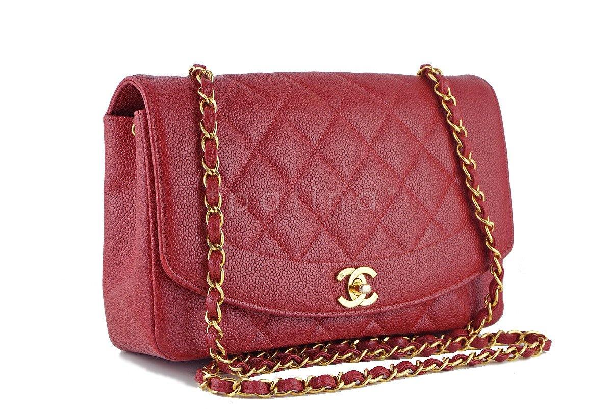 Chanel 10in. Red Caviar Vintage Quilted Classic "Diana" Flap Bag
