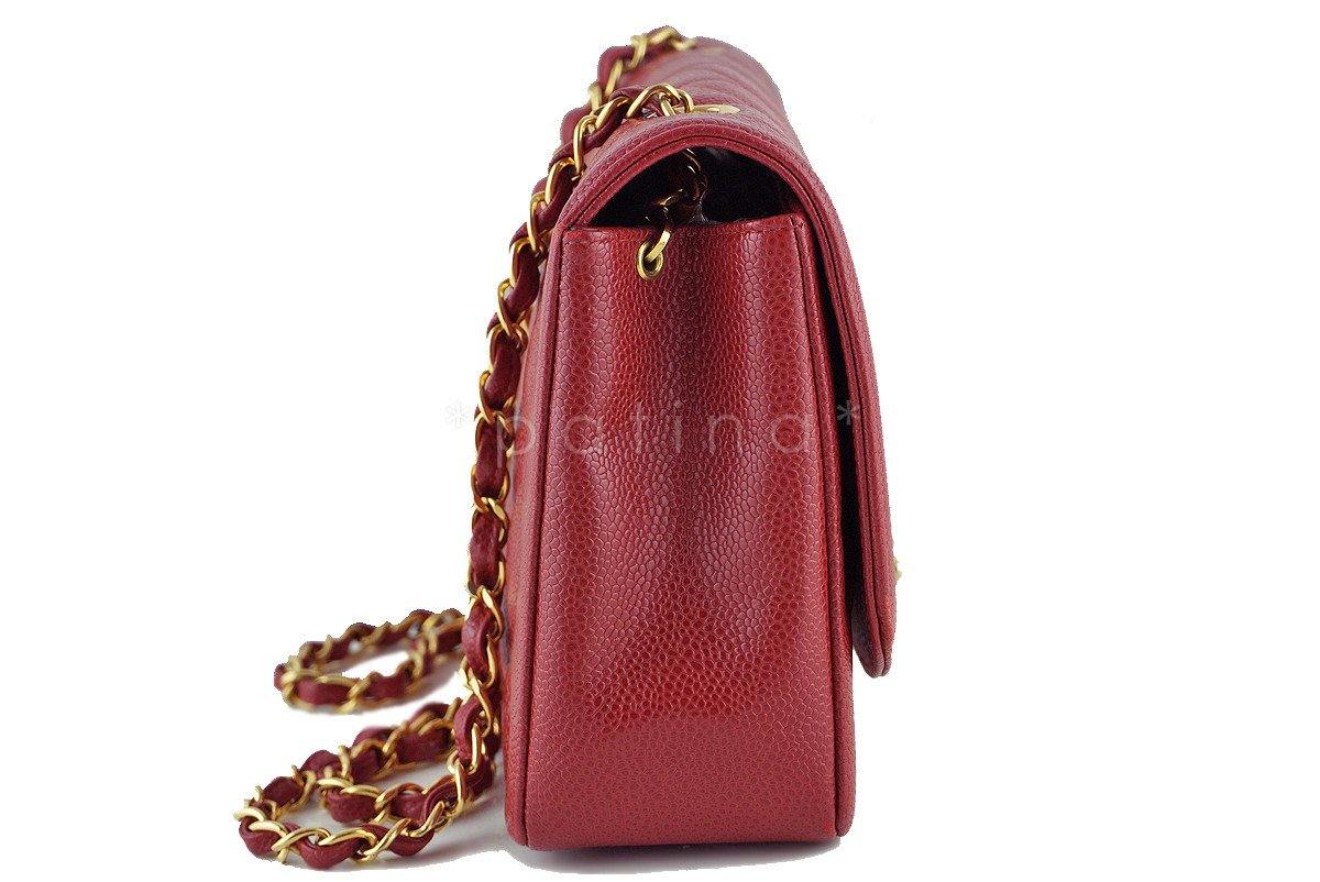 Chanel 10in. Red Caviar Vintage Quilted Classic "Diana" Flap Bag