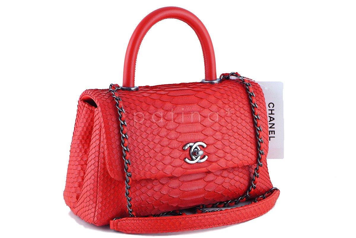 NWT 16S Chanel Red Python Coco Handle Small Classic Flap Bag