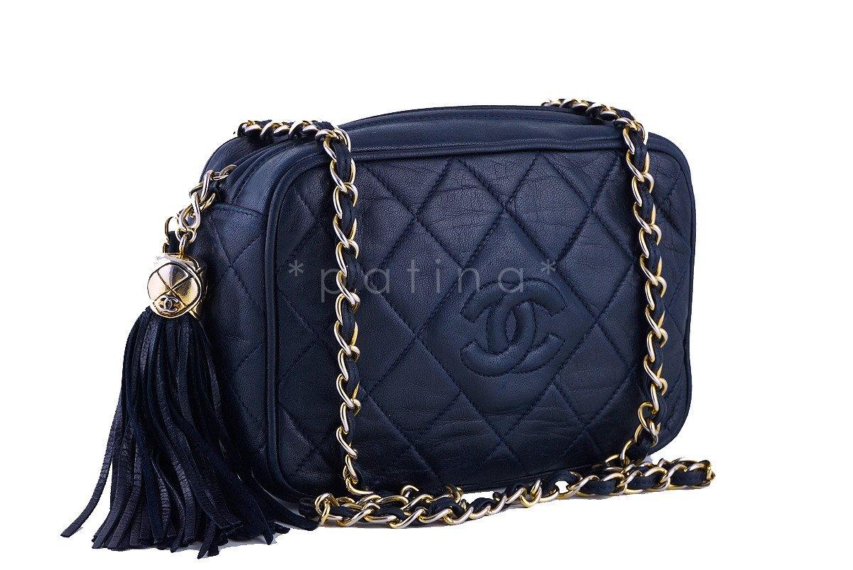 Chanel Navy Blue Small Mini Lambskin Classic Quilted Camera Case Bag