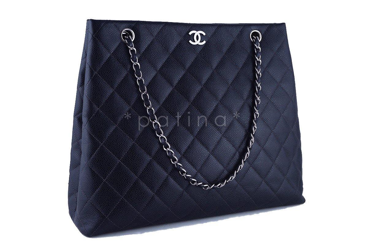 Chanel Black Caviar Classic Quilted Tall Shopper Tote Bag
