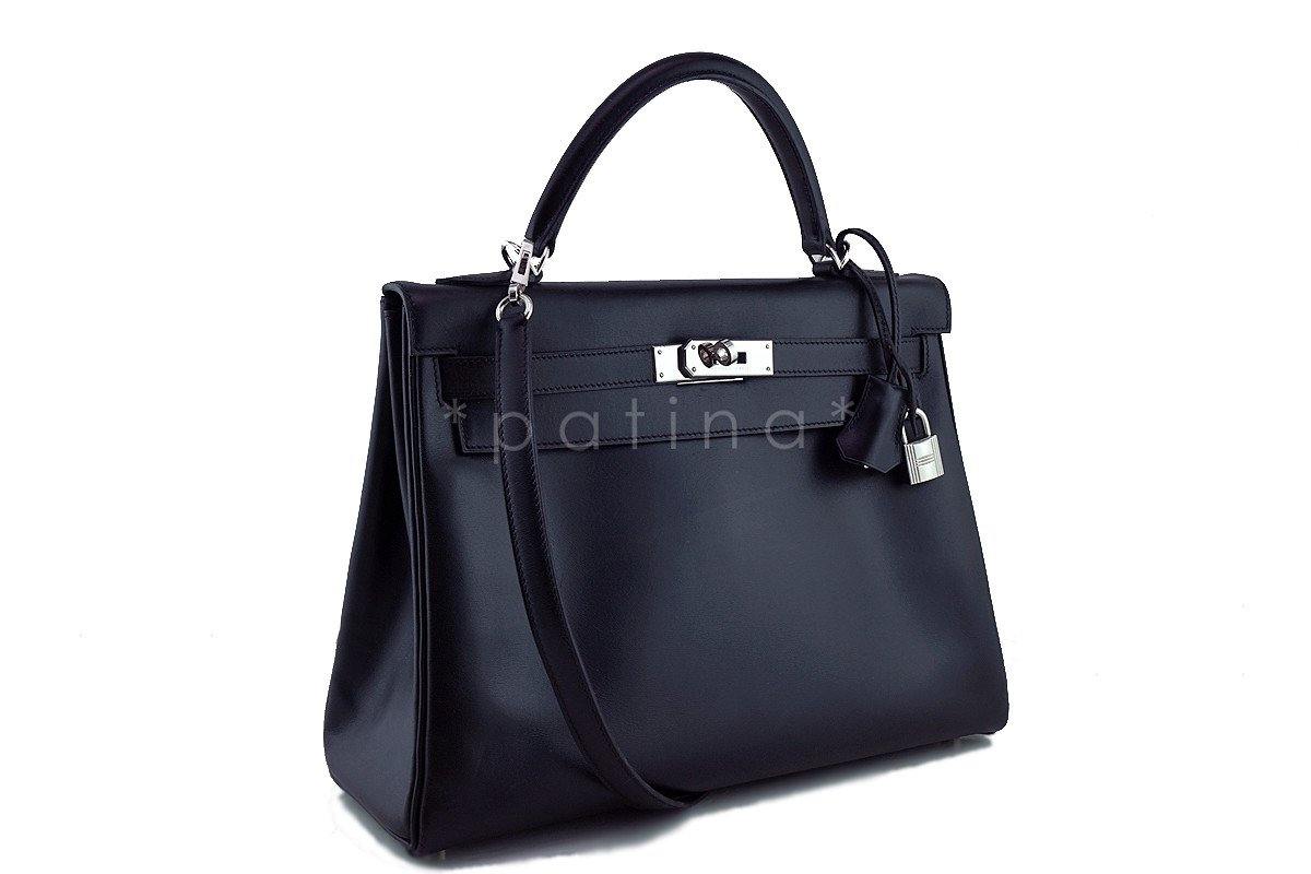Hermes Black 32cm Box calf Kelly Retourne Bag, PHW