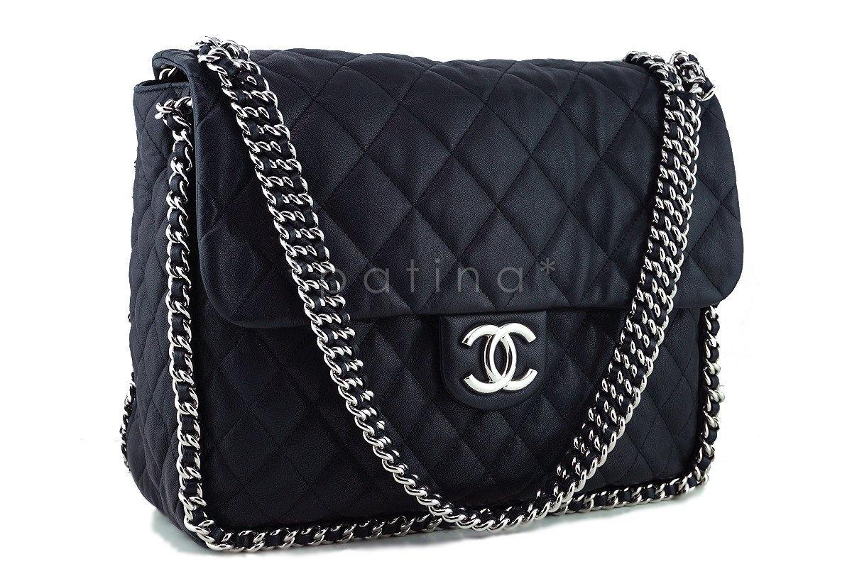 Chanel Black Chain Around Maxi Luxe Flap Bag