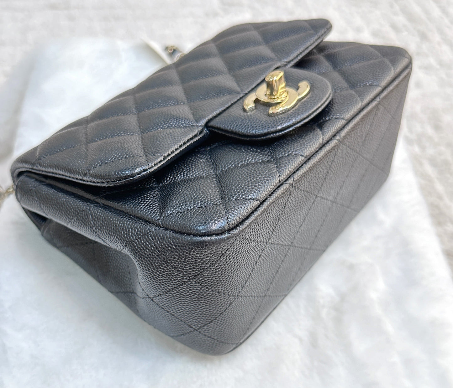 Chanel Black Mini Square Caviar Flap Bag Gold Hardware