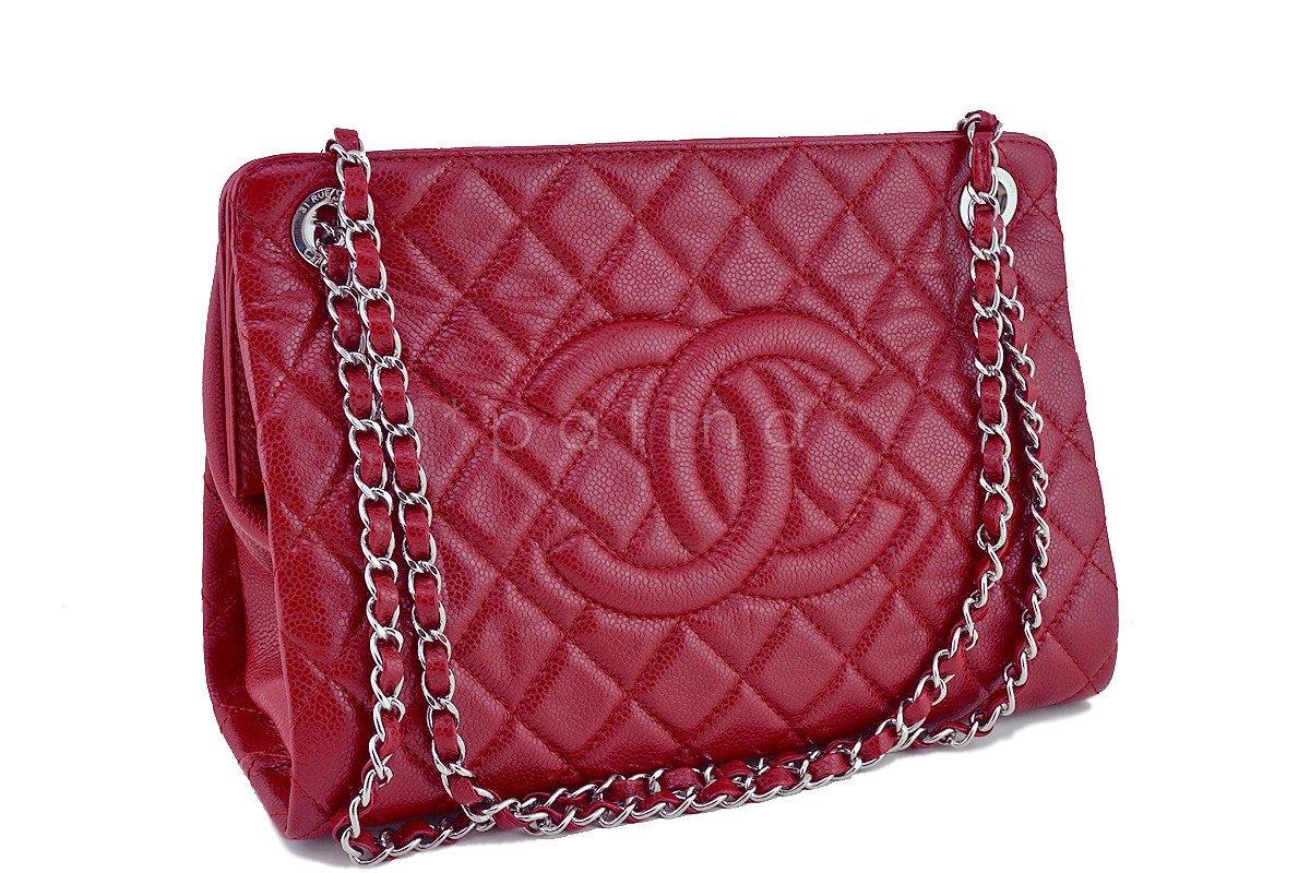 Chanel Red Caviar Quilted Framed Grand Shopping Tote GST Bag