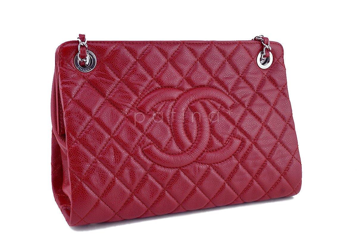 Chanel Red Caviar Quilted Framed Grand Shopping Tote GST Bag