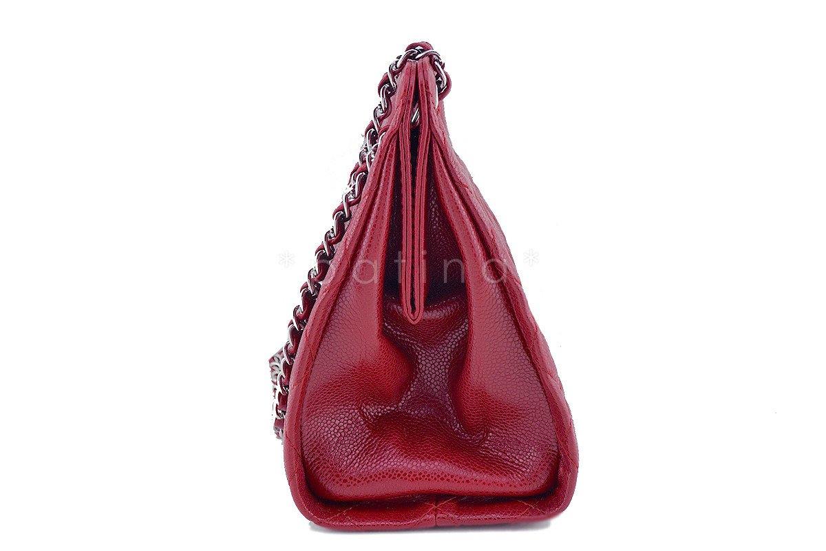 Chanel Red Caviar Quilted Framed Grand Shopping Tote GST Bag