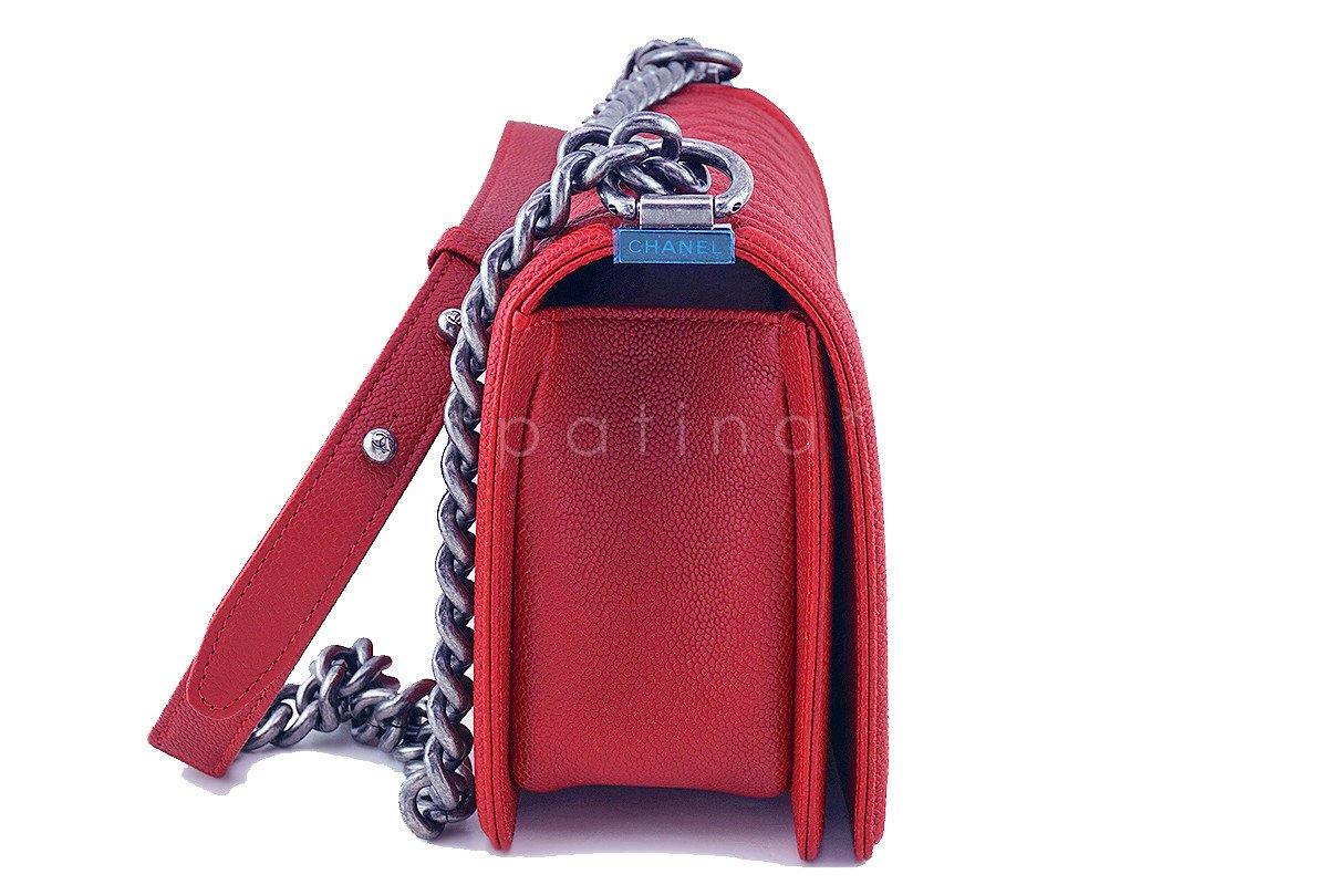 NWT 16A Chanel Red Caviar Boy Classic Flap, Medium Bag