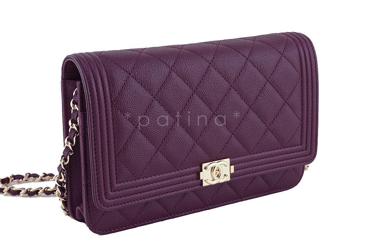 NWT 16B Chanel Purple Caviar Boy Classic Quilted WOC Wallet on Chain Flap Bag