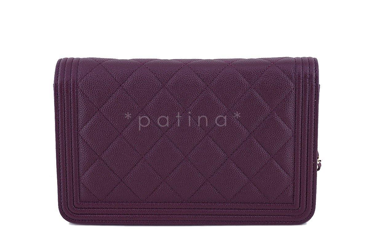 NWT 16B Chanel Purple Caviar Boy Classic Quilted WOC Wallet on Chain Flap Bag