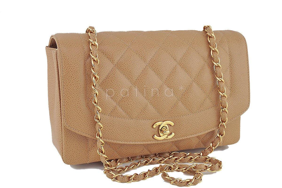 Chanel Camel Beige Caviar Vintage Quilted Classic "Diana" Flap Bag NTV
