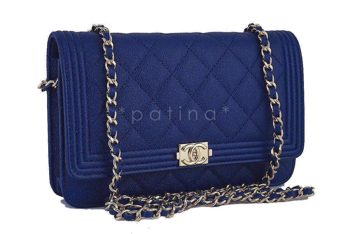NWT 16B Chanel Caviar Blue Boy Classic Quilted WOC Wallet on Chain Flap Bag