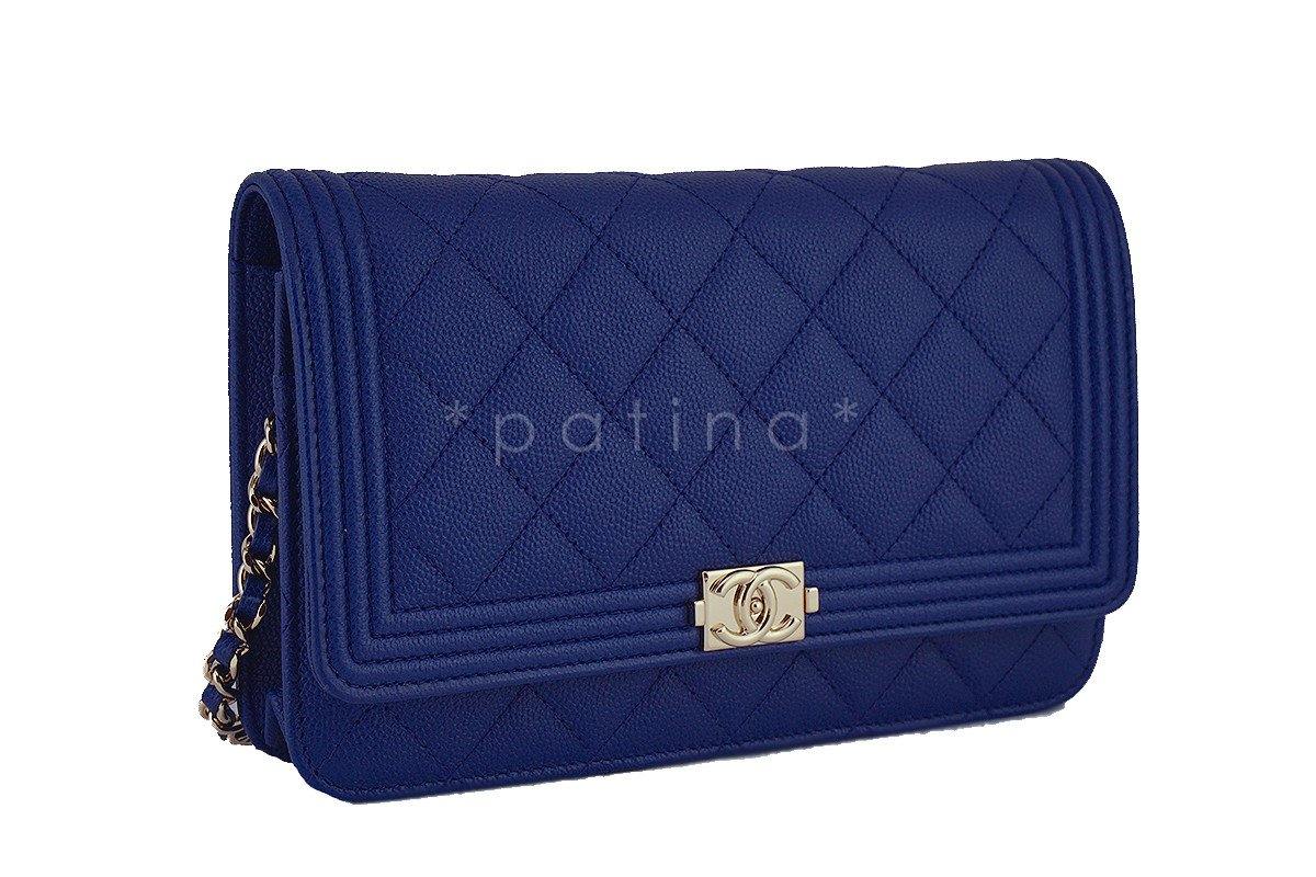NWT 16B Chanel Caviar Blue Boy Classic Quilted WOC Wallet on Chain Flap Bag