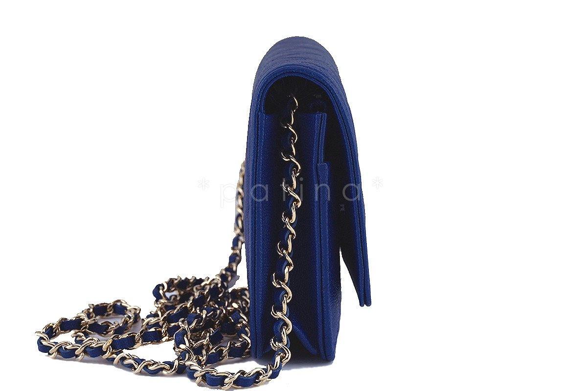 NWT 16B Chanel Caviar Blue Boy Classic Quilted WOC Wallet on Chain Flap Bag
