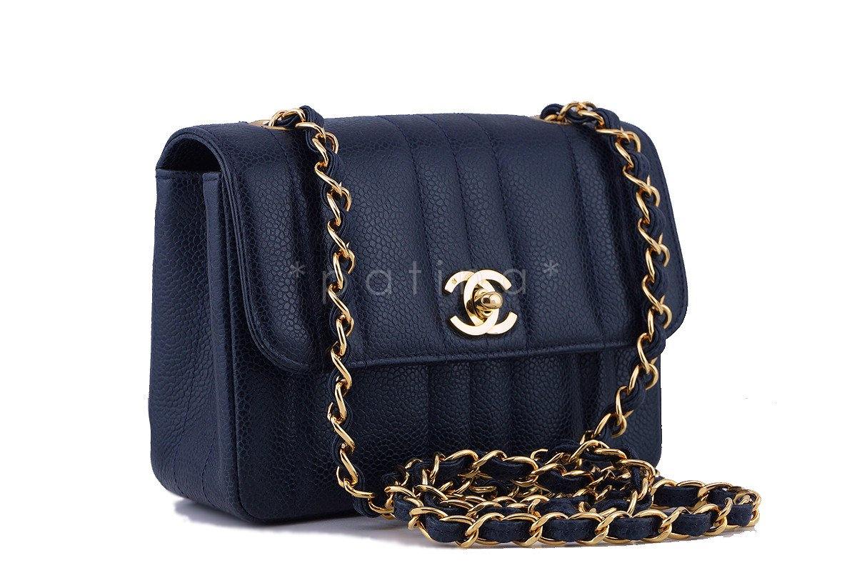 Chanel Vintage Caviar Navy Blue Mademoiselle Classic Mini Flap Bag