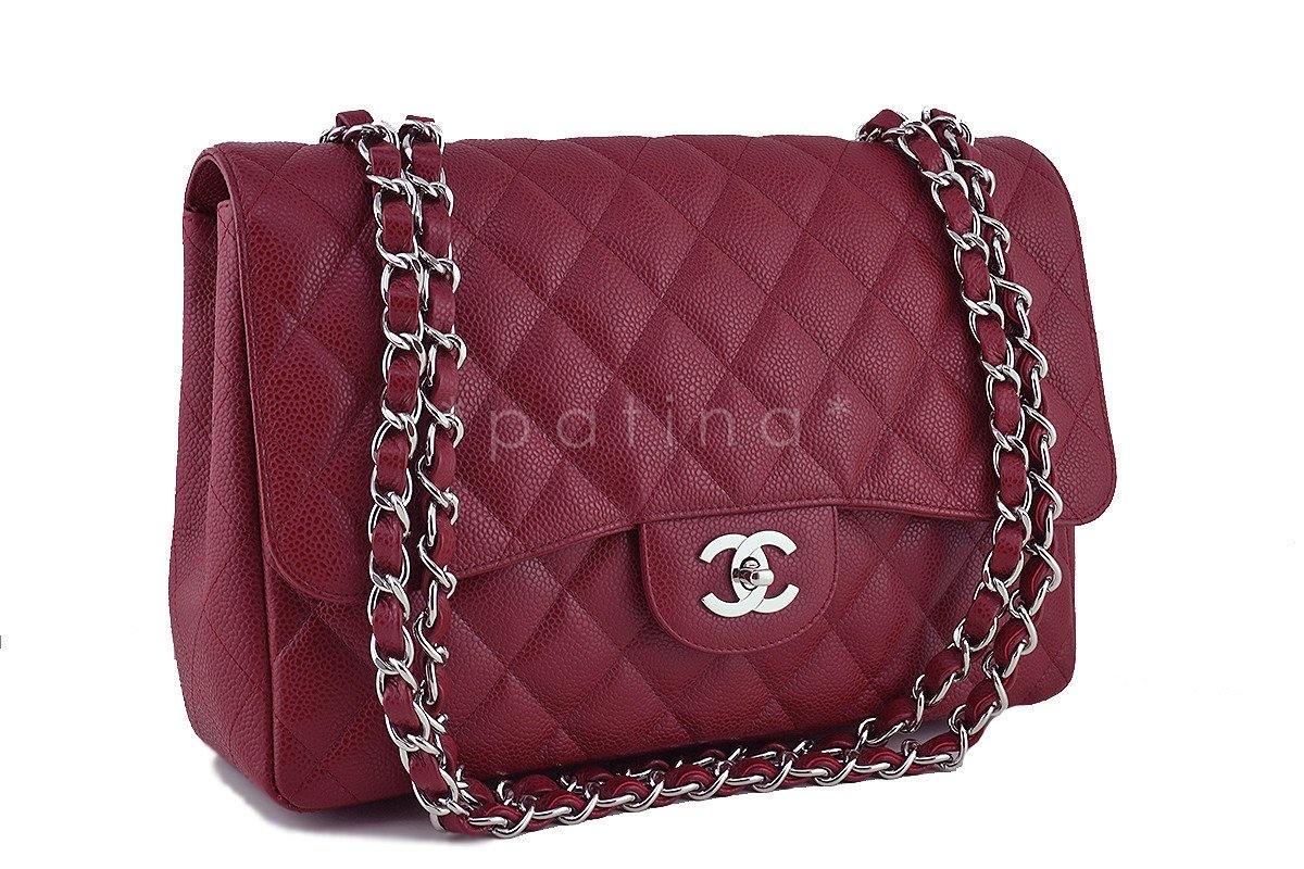 Chanel Dark Red Caviar Jumbo 2.55 Classic Flap Bag