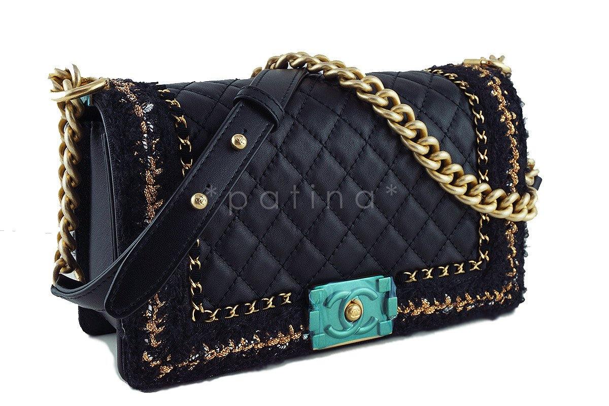 NWT 16K Chanel Black Le Boy Jacket Classic Flap, Medium Tweed Bag