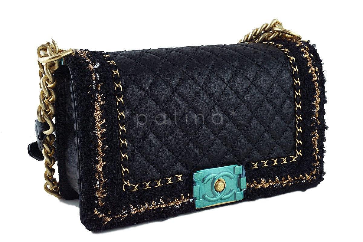NWT 16K Chanel Black Le Boy Jacket Classic Flap, Medium Tweed Bag