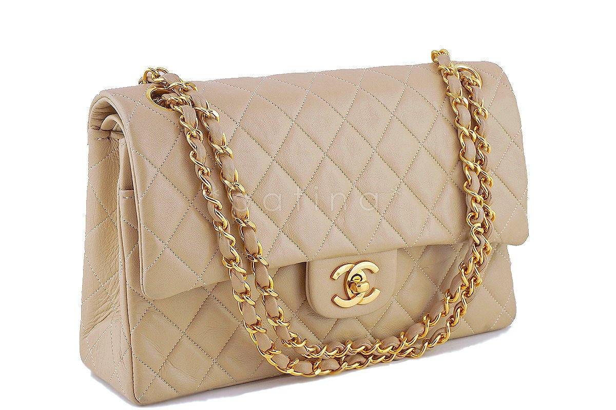 Chanel Beige Lambskin Medium-Large Classic 2.55 Double Flap Bag