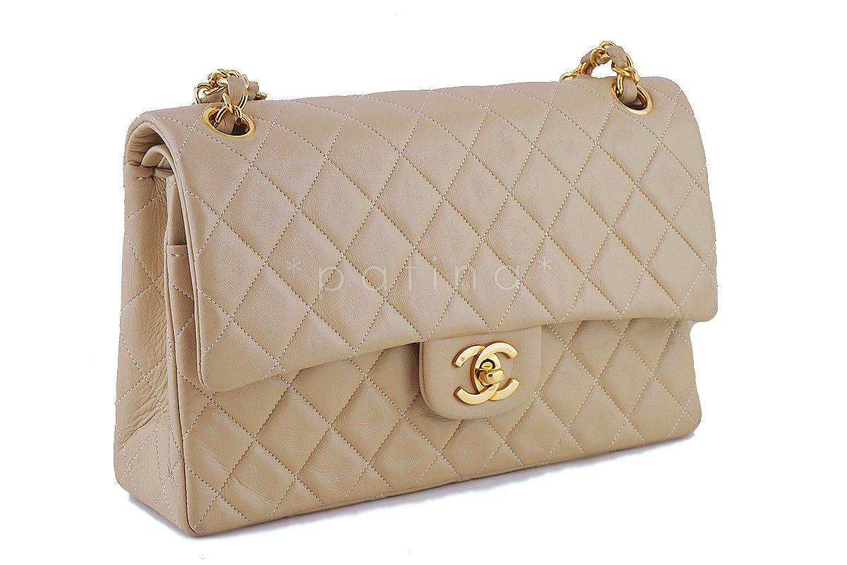 Chanel Beige Lambskin Medium-Large Classic 2.55 Double Flap Bag