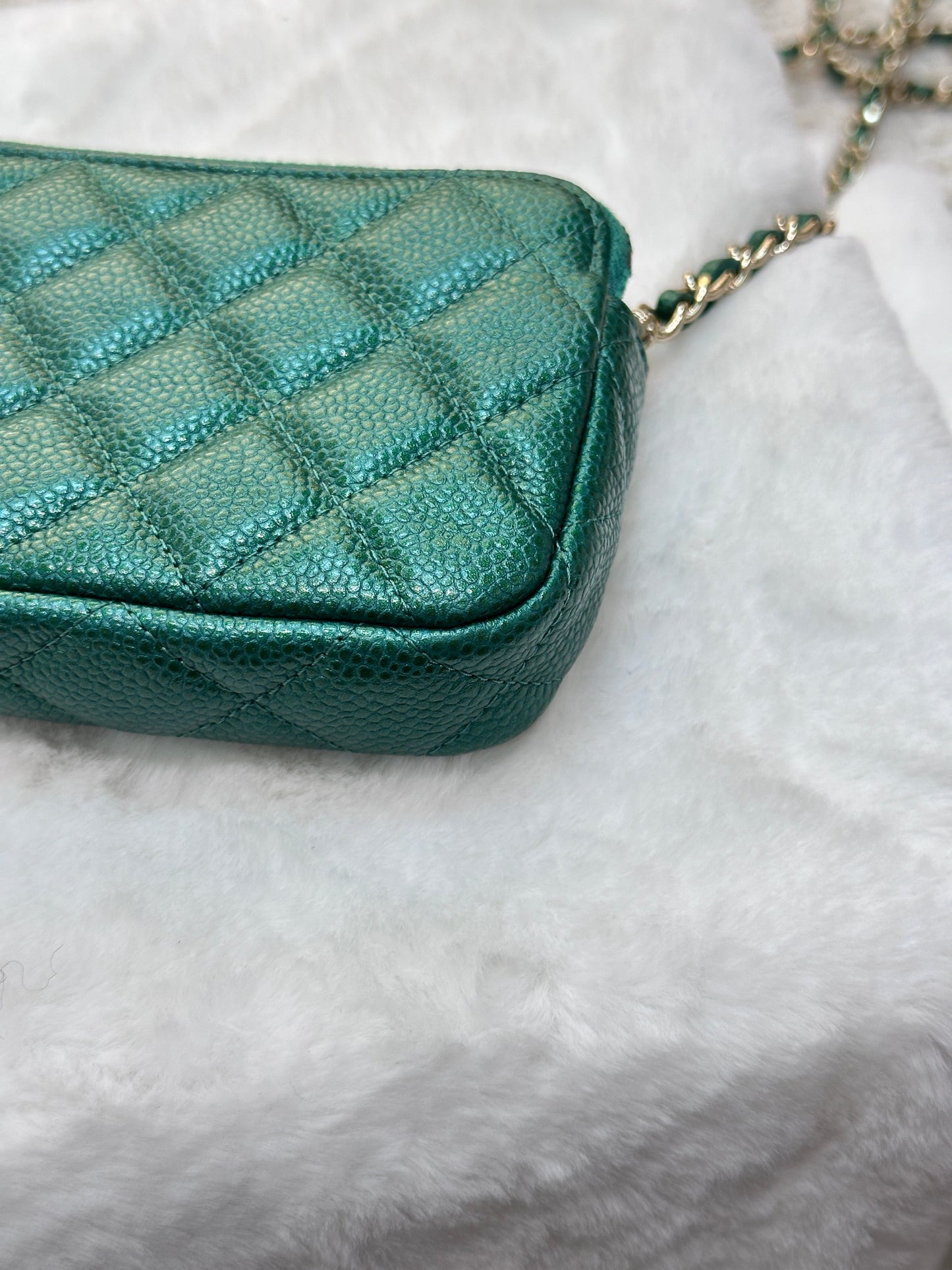 Chanel Emerald Green Double Zip Chain