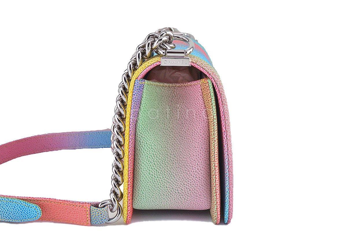 NWT 17C Chanel Boy Cuba Multicolor Rainbow Classic Flap, Medium Caviar Bag F2K