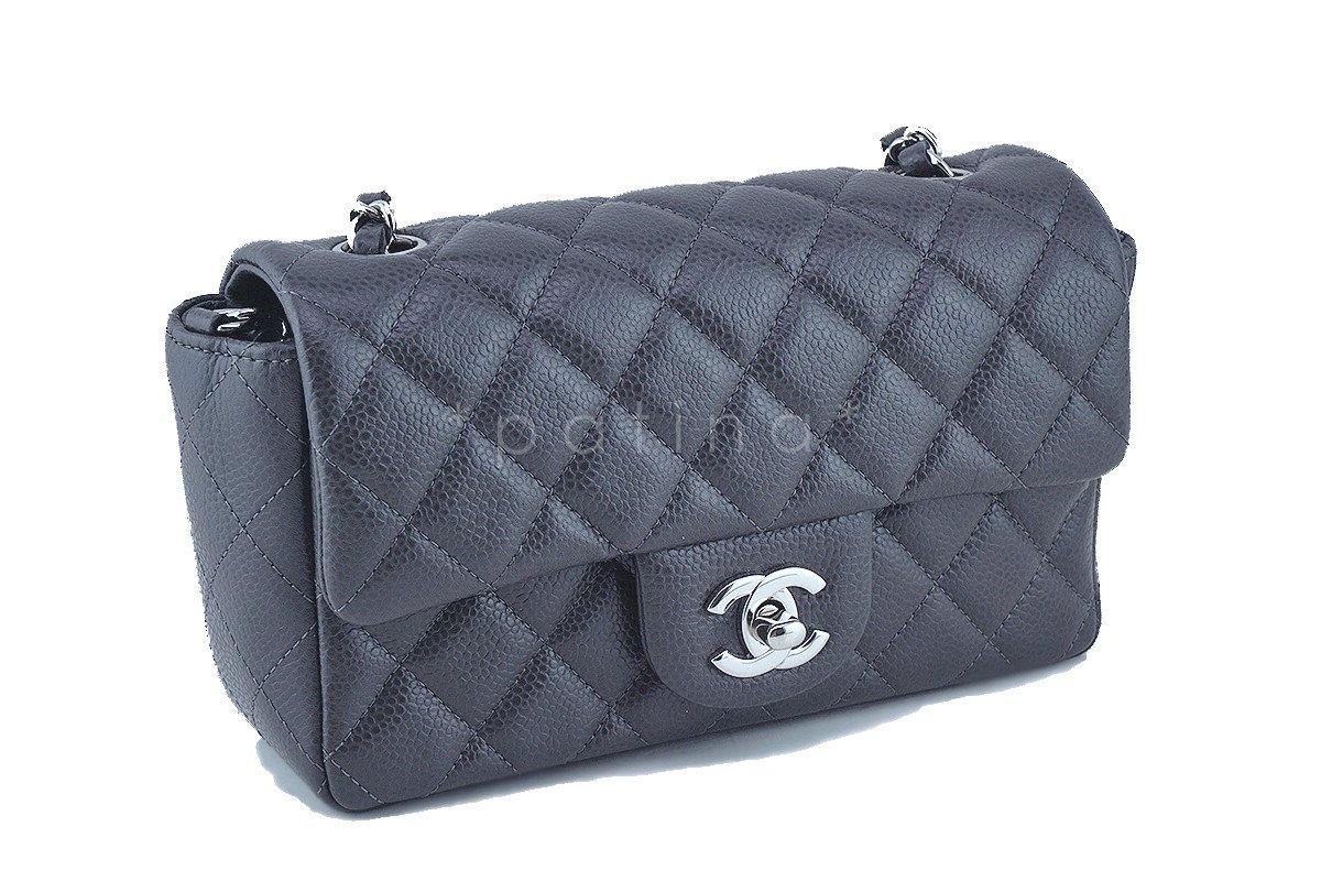 Chanel Dark Gray Classic Quilted Rectangular Mini 2.55 Flap Bag