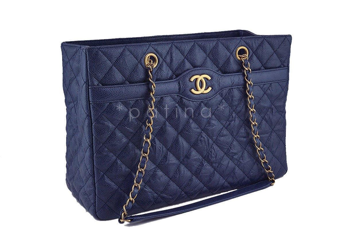 Chanel Navy Blue Caviar Classic Quilted Shopper Tote Bag