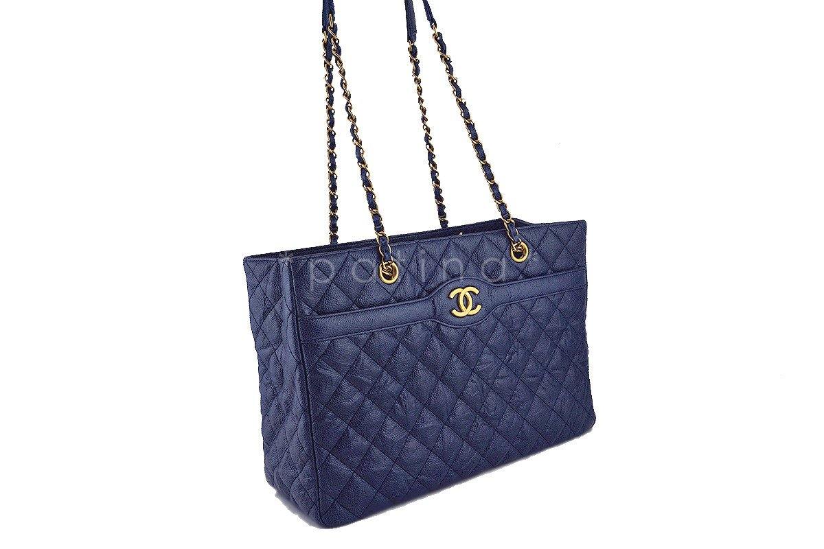 Chanel Navy Blue Caviar Classic Quilted Shopper Tote Bag